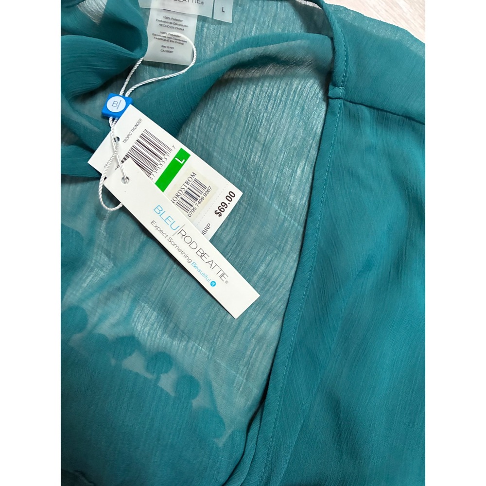 Bleu Rod Beattie Tropic Thunder Teal Pom Pom Kaftan Swim Cover Up Womens Large - Picture 3 of 4